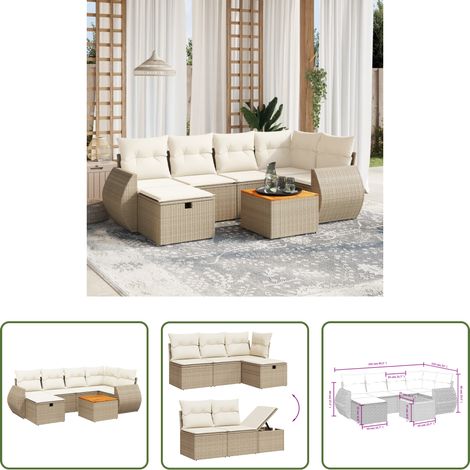 vidaXL Canapé en résine - Salon de jardin avec coussins 7 pcs beige résine tressée (1/5)