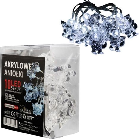 Luci natalizie a filo, angeli in acrilico, 10 LED, alimentate a batteria (1/5)