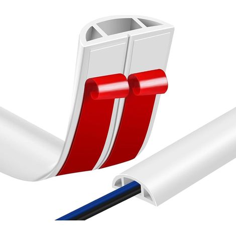 Goulotte autocollante - Flexible semi-circulaire - Pour cacher 2 câbles - Facile à couper - Mini goulotte pour fils sur le mur et le sol - Blanc (1/5)