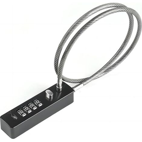 Cadenas pratique en câble d'acier de 23 3/5 pouces de long avec combinaison à 4 chiffres, adapté aux vélos, casiers, classeurs, armoires, petites clôtures et portes de réfrigérateur (noir). (1/5)