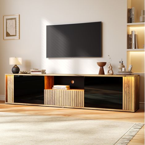 Mobile TV 180x40x51 cm con LED Bluetooth, 2 ante e cassetto, ampio vano contenitore, MDF e legno - nero (1/5)