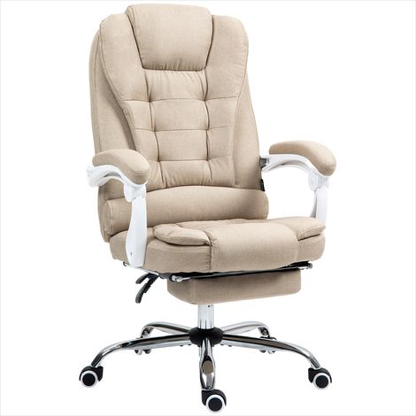 Chaise de bureau beige lin avec repose-pieds et dossier Polyester (1/5)