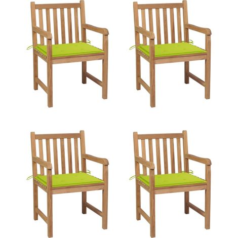 Gartenstühle 4 Stk. mit Hellgrünen Kissen Massivholz Teak