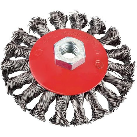 brosse à disque/brosse conique pour meuleuse d'angle Ø 100 mm, torsadée, logement fileté M14, en fil d'acier HSS torsadé, pour le métal et la pierre, pour nettoyer, décalaminer (1/3)