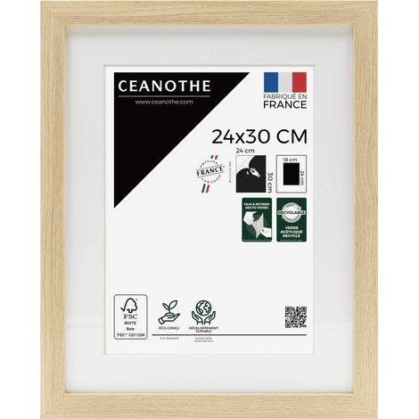 Cadre Photo Bois Naturel 24x30 cm et 30x24 cm, passe-partout intégré – Convient au A4 - Effet caisse – Cadre Photo Milan en Résine Recyclée - Fabriqué en France - Verre acrylique Incassable (1/5)