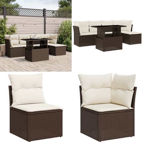 Salon de jardin avec coussins 6 pcs marron résine tressée - Salon De Jardin - Meuble Extérieur - Résine Tressée - Set Salon - Canapé D'extérieur - Home & Living (1/5)