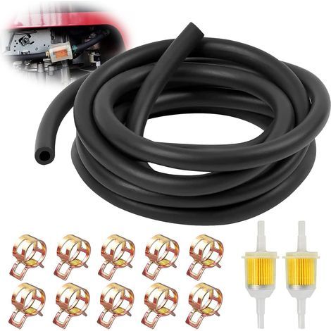 Kit de tuyau de carburant de 2 mètres de diamètre 5 mm avec 2 filtres à essence et 10 colliers de serrage pour tuyau de carburant diesel pour petite moto, camion, voiture, scooter (1/5)