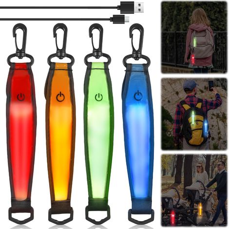 Lot de 4 cartables à LED clignotantes - 3 modes - Rechargeable par USB - Pendentif réfléchissant - Lumière de sécurité pour enfants - Réflecteur étanche - Pour cartable (1/5)