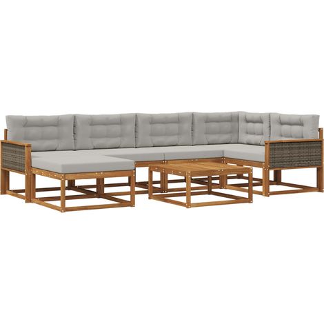 Outdoor Sofa Set with Cushion 7 pcs Natural and Light Grey vidaXL (1/5)