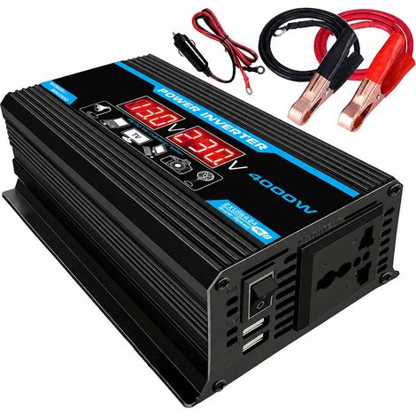 Inversor de corriente para coche de 4000 W, 12 V/220 V, con doble puerto USB y LED - Onda sinusoidal modificada pura con protección contra sobretensión. (1/5)