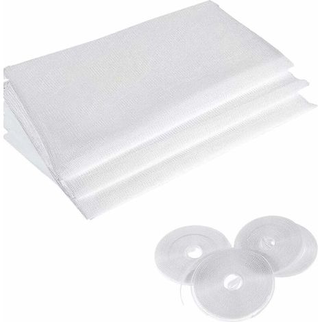 Lot de 4moustiquaires en maille filet avec 4 rouleaux de ruban autocollant pour fenêtre 1,3 x 1,5 m Blanc