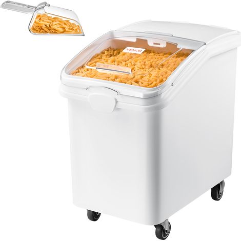 VEVOR Contenitore per Riso Dispenser Cibo Secco per Animali Domestici 120L Organizer per Alimenti da Cucina, Materiale in PP, Stoccaggio di Cereali, Farina, con 4 Ruote, Paletta, Coperchio Trasparente (1/5)