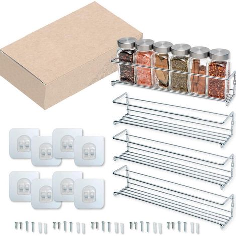 Etagere a Epices Murale Metal 4 Pcs Etagere Cuisine Argente L29cm (1/5)