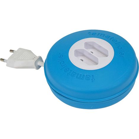 FAMATEL – Roller  Arrotolabile con 2 prese  3 metri  Con materiale siliconico  Protezione per bambini  Con elevata flessibilità e resistenza  Blu