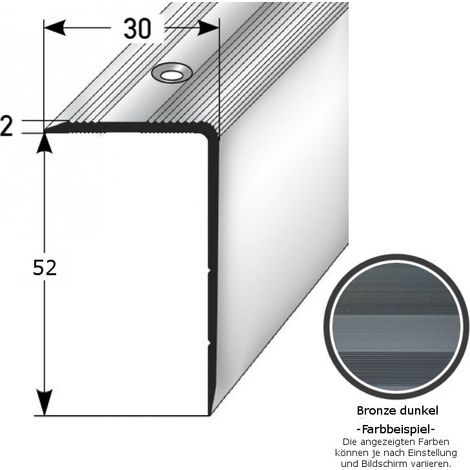 Treppenkante / Treppenprofil "Genua", Winkelprofil mit 30 mm Breite und konfigurierbarer Höhe (22 mm bis 52 mm), Aluminium eloxiert, gebohrt-bronze dunkel-1000-52 mm