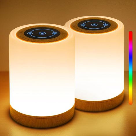 Lot de 2 lampes de chevet tactiles, veilleuses enfant pour chambre et salon, variateur tactile, mode blanc chaud et RGB, rechargeables, minuterie incluse (1/5)
