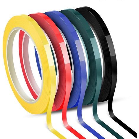 Ruban quadrillé autocollant pour tableau blanc, 5 rouleaux de 6 mm d'épaisseur, assortiment de 5 couleurs, 66 m par rouleau (1/5)