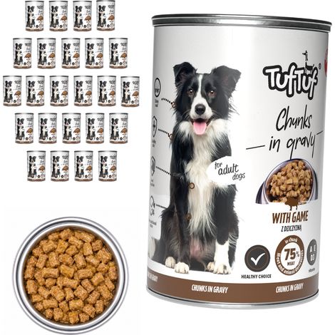 Pâtée pour chien TufTuf Venaison, 24 boîtes de 415 g, morceaux en sauce (1/3)