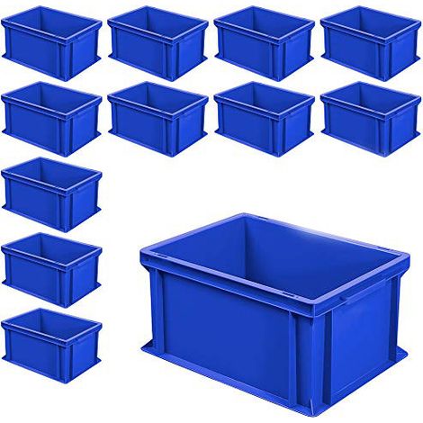 BRB 12x Euro-Stapelbehälter mit 2 Griffleisten, LxBxH 400x300x220 mm, 21 Liter, blau