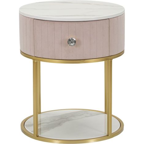 Table de Chevet Effet Marbre "Montpellier" 48 cm Rose & Or (1/5)