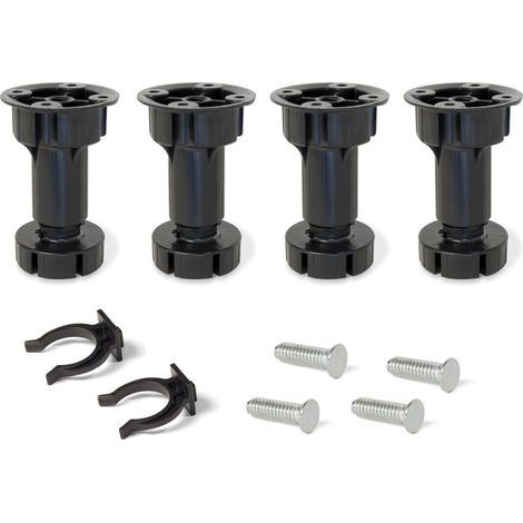 Verstellbares 4-Fuß-Stützset, schwarz, 120 mm, mit Zubehör, geeignet für Küche/Badezimmer, aus Kunststoff. (1/5)