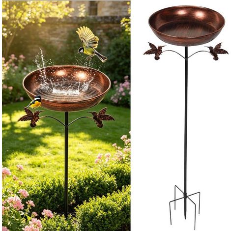 Abreuvoir Oiseaux Extérieur 81 cm, Bain d’Oiseaux Métal avec Base Stable, Mangeoire sur Pied Jardin Terrasse Brun (1/5)