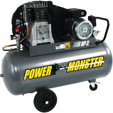 Mecafer – Compresseur 100L 3HP 10 Bar – Tête bi-cylindre fonte/aluminium – 3 sorties rapides – Compatible tous accessoires – 425193 (1/3)