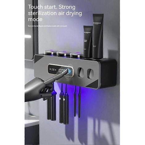 Porte-brosses à dents stérilisant aux UV, organisateur mural intelligent pour brosses à dents avec distributeur automatique de dentifrice. (1/3)