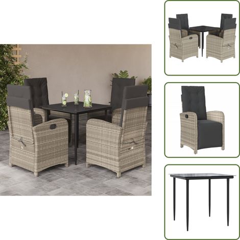 Rattanstuhl - vidaXL 5-tlg. Garten-Essgruppe mit Kissen Hellgrau Poly Rattan - Sitzkissen