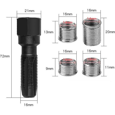 Kit de Reparation Filetage de Bougies d'allumage,5pcs Jeu de Réparation de Filetage M14 x 1,25 pour Réparer Le Filetage de 14 mm Bougie d'Allumage avec 4 Inserts (1/4)