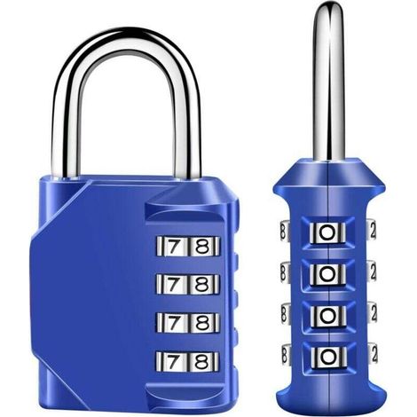 Enowelir Cadenas à Combinaison 4 Chiffres Imperméable, Serrure Combinée en Acier Plaqué avec Fermoir Court Bleu (1/3)