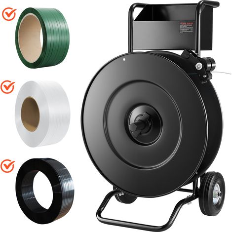 VEVOR Carrello per Reggiatura, per Bobine di Reggette in PET/PP/Acciaio con Dimensioni del Nucleo di 20,3/40,6 cm, Distributore di Reggette Dotato di Freno a Tamburo, Vassoio Integrato