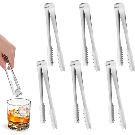 Lot de 6 pinces à glace, mini pinces à sucreries en acier inoxydable, petites pinces de service pour buffet, café, bonbons, pain,