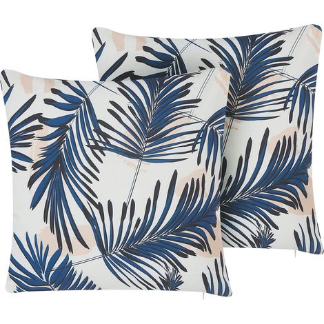 Set di 2 cuscini da giardino con fantasia di foglie 45 x 45 cm blu Elati (1/5)