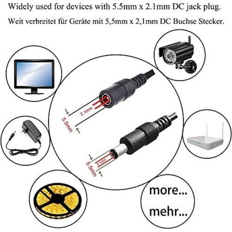 Câble d'extension CC 12 V de 1 m, connecteur CC 5,5 mm x 2,1 mm, câble d'alimentation CC 0-36 V, mâle vers femelle, câble d'extension pour moniteur de voiture, caméra de vidéosurveillance, bande LED, (1/4)