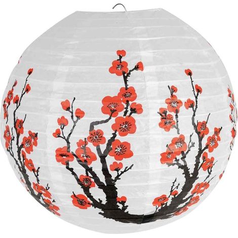 Japanische Laterne – 35 cm – Pflaumenblüte – Papier – Rundes Design – Für den Innenbereich (Wohnzimmer, Schlafzimmer, Esszimmer) – 1 Stück (1/5)
