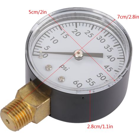 Manometer für Wasser, Luft und Öl (0–60 psi), Zeigeranzeige, NPT 1/4"-Anschluss unten (1/5)