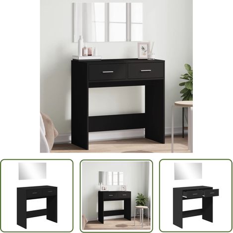 The Living Store Coiffeuse avec miroir noir 80x39x80 cm - Coiffeuse - Meuble De Salle De Bain - Table De Maquillage - Miroir - Mobilier Intérieur (1/5)