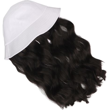 Perruque Courte Femme Ondulée avec Chapeau Blanc Amovible, Perruque en Fibres Haute Température Noir et Brun (1/5)