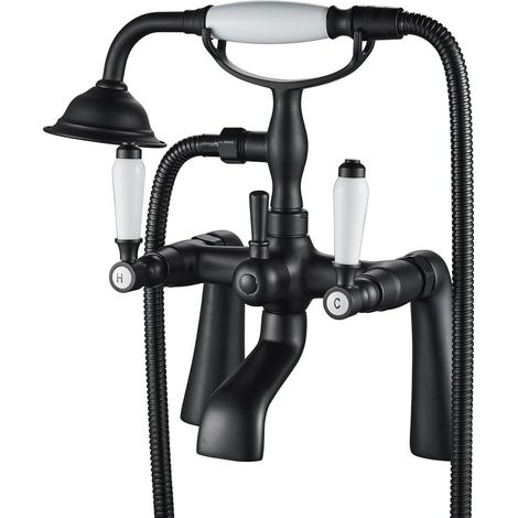 Mitigeur de baignoire traditionnel victorien avec pommeau de douche en laiton massif finition chromée Noir (1/5)