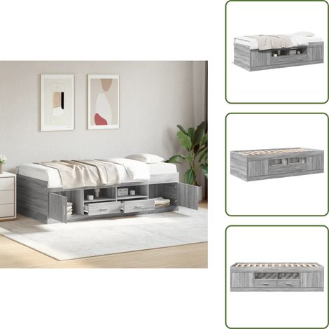 The Living Store Tagesbett mit Schubladen ohne Matratze Grau Sonoma 100x200 cm - Tagesbett - Holzrahmen - Schlafcouch - Gästebett - Bettkasten (1/5)