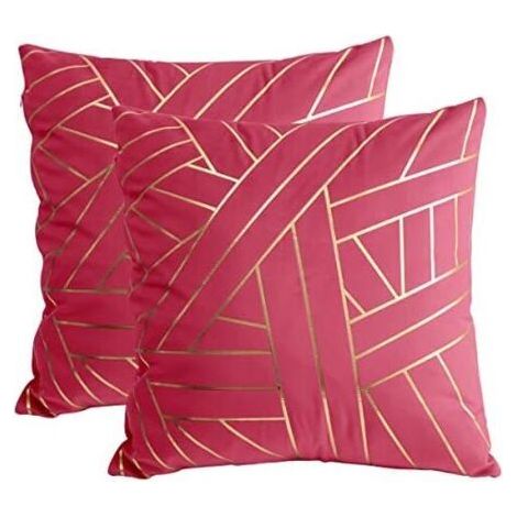 Lot de 2 Housses de Coussin en Velours Bordeaux Home Décoratif, Taie d'oreiller à Rayures Dorées pour Canapé, Chambre, Voiture (1/4)