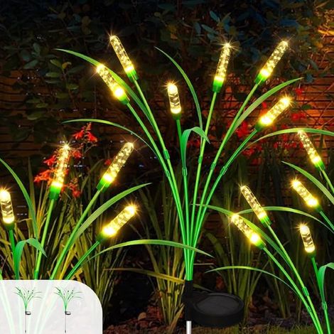 2 luces solares LED de 12 LED para jardín exterior, Decoración solar jardín exterior 40 cm, Luces solares resistentes agua viento, Blanco cálido (1/5)