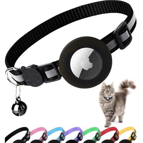 Collier Chat Airtag, Collier pour Chat Anti-étranglement, pour Toutes Les Tailles de Chats, Large de 1 Centimètres et Léger (Schwarz) (1/5)