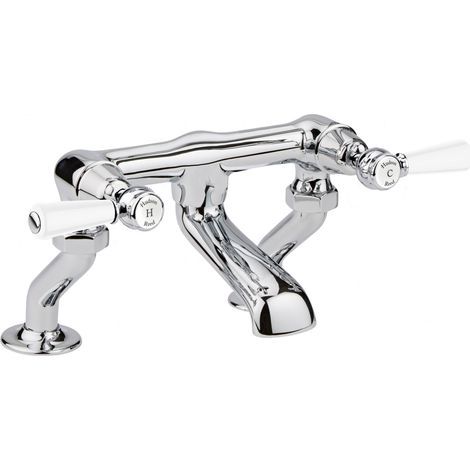 Hudson Reed White Topaz Pillar Mounted Lever Bath Filler Tap - Chrome (1/2)