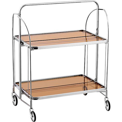 Rollwagen, zwei Ebenen, aus gehärtetem Glas und Edelstahl, mobiles Aufbewahrungsregal für Schlafzimmer, Wohnzimmer und Esszimmer, Farbe: Braun (1/5)