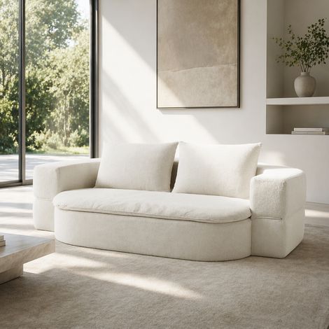 Divano letto pieghevole convertibile in tessuto color bianco sporco con 2 cuscini, formato Twin (1/5)