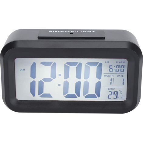 Elektronische LCD-Uhr, großes Display, geräuschlos, intelligente Zeit- und Temperaturanzeige, Wecker GHY-501 Schwarz (1/5)