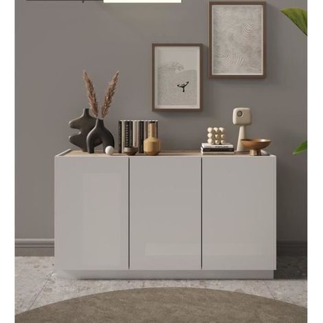 Buffet 3 portes FANTASY Blanc laqué/chêne Cadiz 155 cm (1/4)