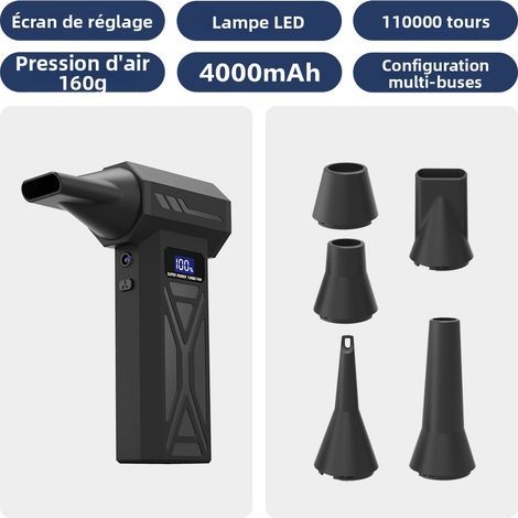 Soffiatore ad aria compressa, soffiatore a batteria da 110.000 giri/min, potente mini soffiatore senza fili, 4 velocità, schermo LCD, torcia per PC, tastiera, auto, casa (1/5)